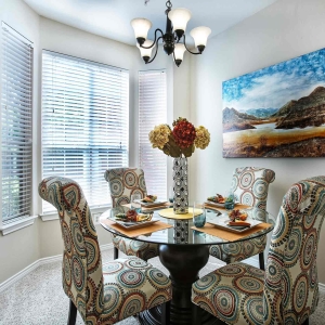 Alternative view of private dining room of 2 bedroom model home with lots of natural light