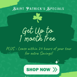 March specials - Get up to 1 month free plus extra savings if you lease within 24 hours of touring.